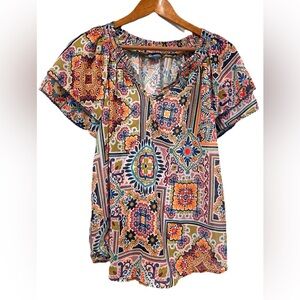 Democracy Women's Floral Boho Top Large